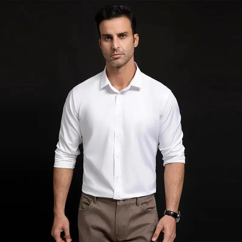 Big Size 5XL Business Shirts For Men Long Sleeve Autumn Wrinkle-free Slim Fit Camisa Social Formal Soft Wedding Office White Top