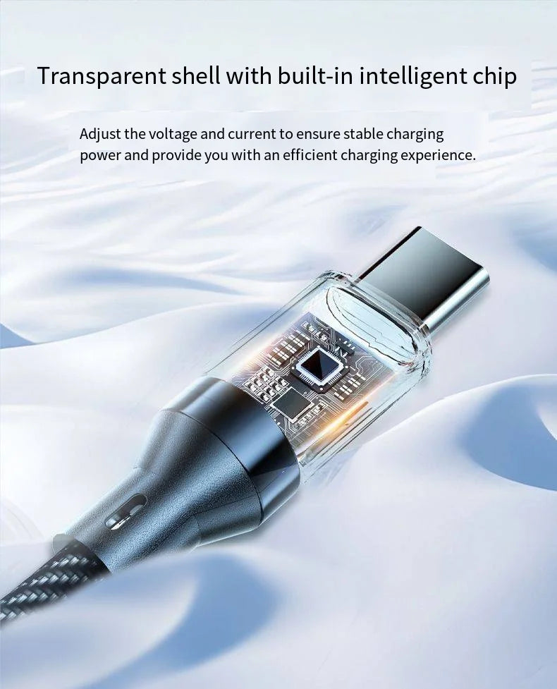 HOMEFISH 60W USB-C Super Fast Charging Cable with Digital Display, Braided Anti-Fracture Wire, Maximum Compatible with 120W
