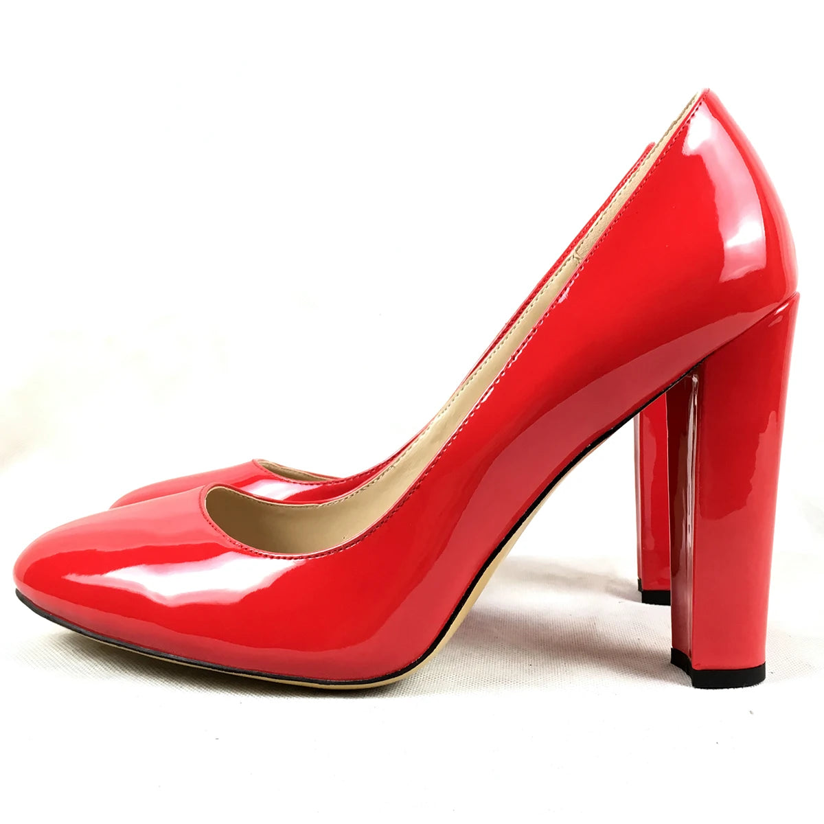 Women Patent Round Toe Block Heel High Heel Pumps Office Work Shoes Multi-color