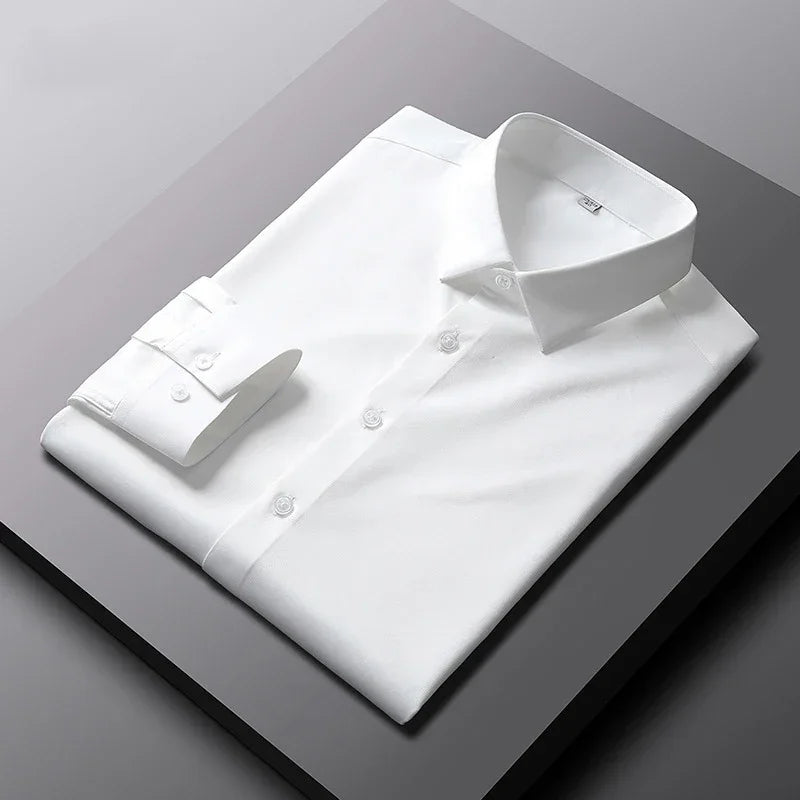 New Men's Business Casual Long Sleeved Solid Color Shirt Wrinkle Resistant Wrinkle Free Comfortable All Season Versatile Top
