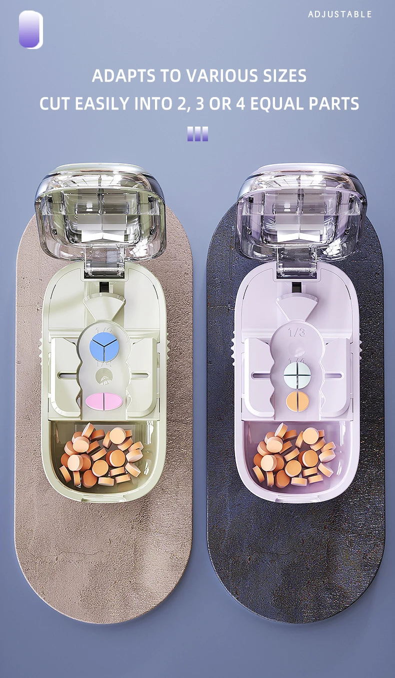 3 in 1 Upgraded Pill Cutter Precise Multi-Pill Divider Adjustable with Centering Device for Tablets Portable Travel & Home Use