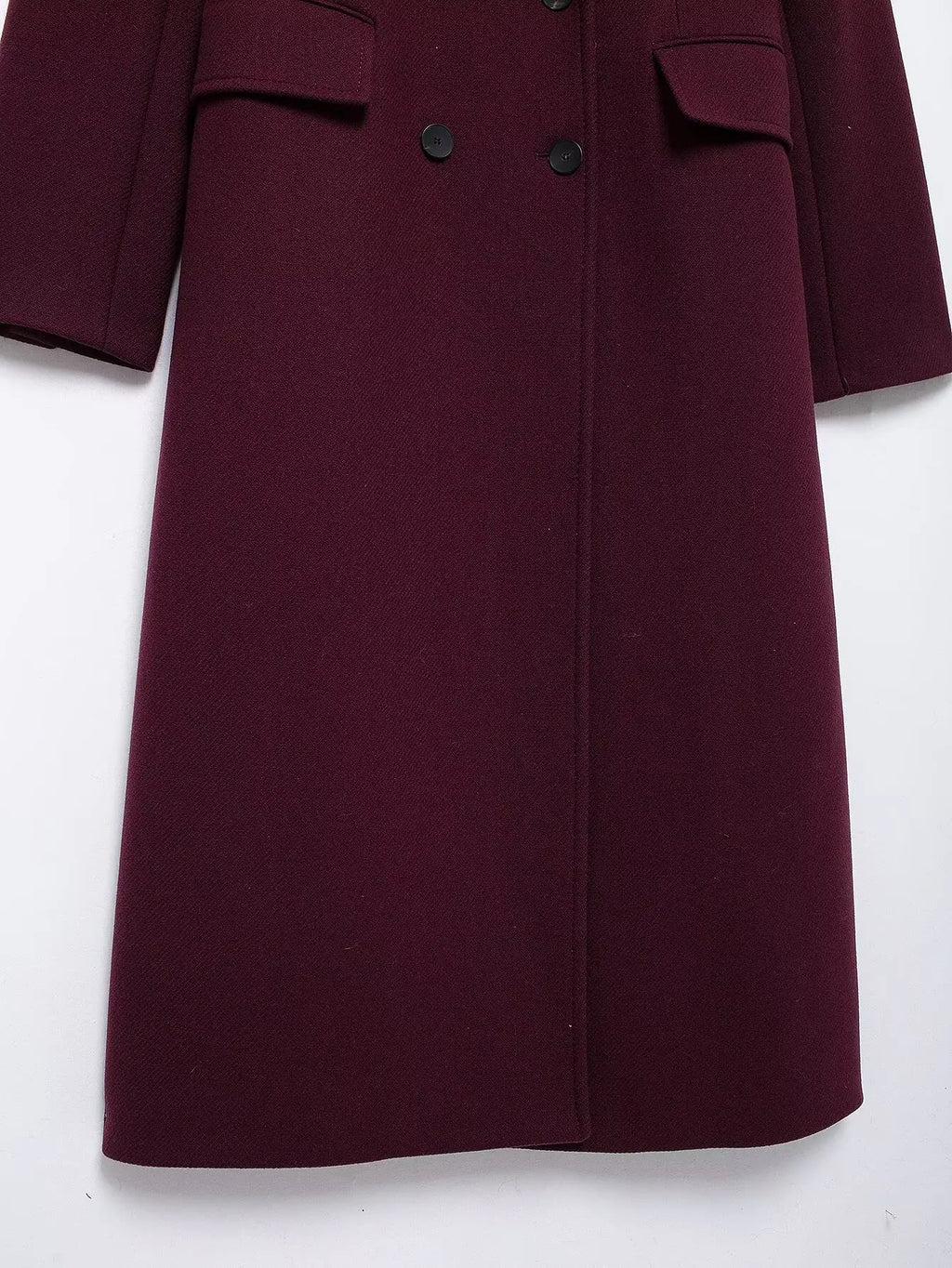 HH Women Fashion Burgundy Coat Double Breasted Long Sleeve Lapel Blends Jacket Autumn Winter High Street Outerwear