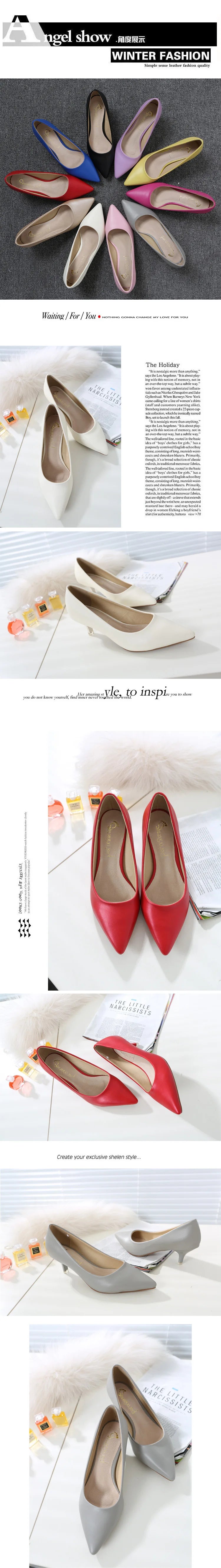 Black Med Heels 5cm Women Shoes Thin Heels Pointed Shallow Mouth Ladies Pumps Ten Colours Microfiber Stiletto Shiny Dating Shoes