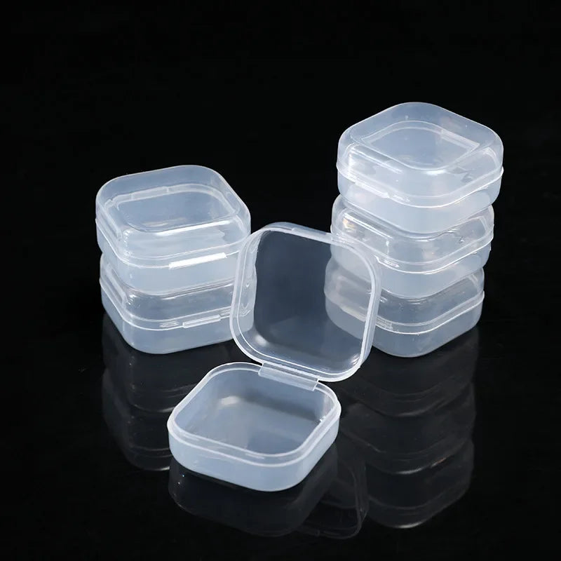 Mini PP Plastic Square Box Jewelry Fishhook Component Single-compartment Covered Transparent Storage Box