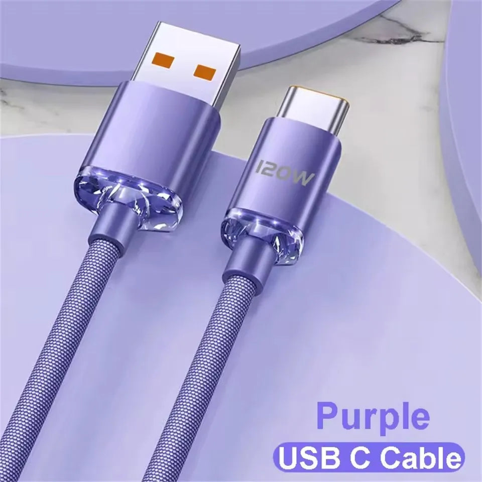 120W Cable Super Fast Charging USBA To Type C To USBC Cable PD USB C Quick Charge Data Cord For iPhone Xiaomi OPPO Samsung