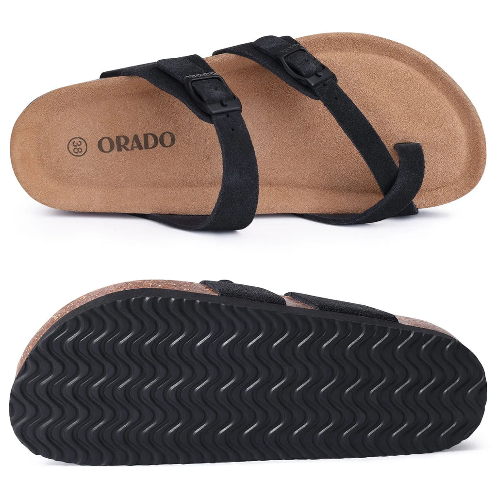 Shevalues Women Sandals Fashion Casual Cork Slippers Comfort Flats Slides With Adjustable Buckle Female Thick Sole Home Shoes