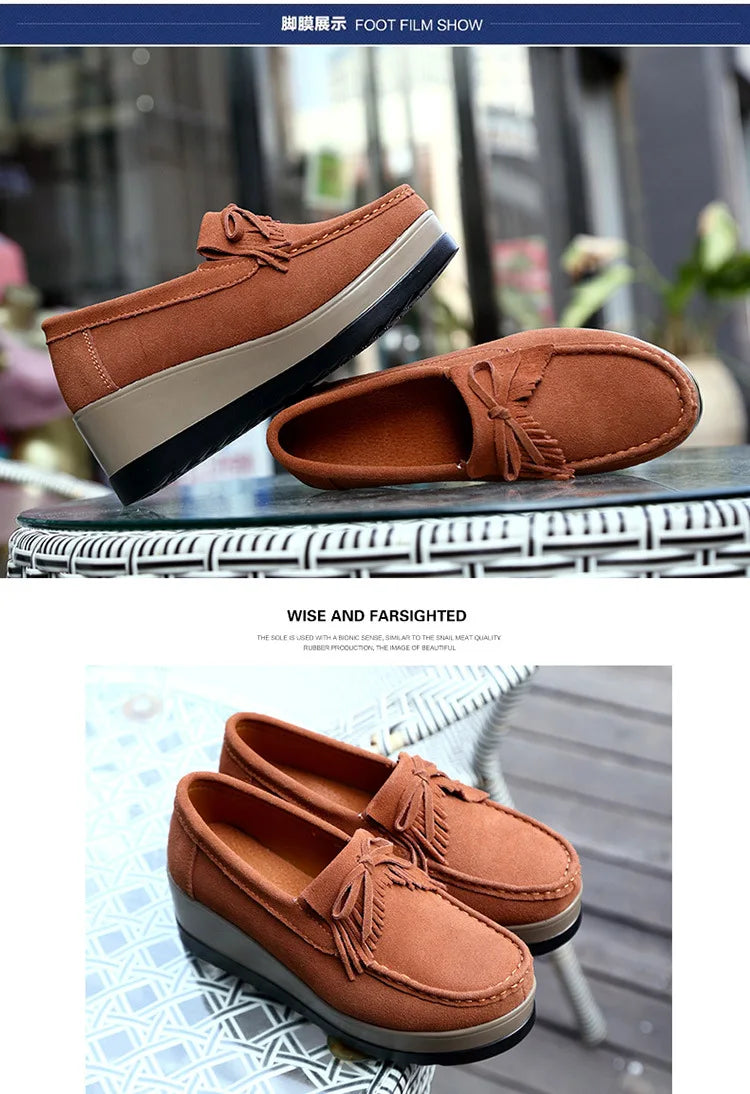 Fashon Green Suede Shoes of Women 2025 Spring Platform Leather Flats Slip on Sneakers Designer Tassel Fringe Loafer Moccasins