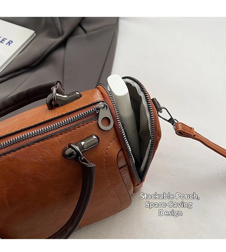 HOMEFISH Large Capacity Shoulder Bag for Women with Tassel Decoration Fashion Detachable Chain Boston Handbag Shoulder Bag