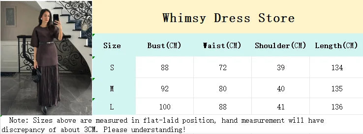 2025 Chic Splicing Brown Half Sleeve Maxi Dress Women's Casual Pleated A-line Slim Vestidos Female Office Commute Street Robes