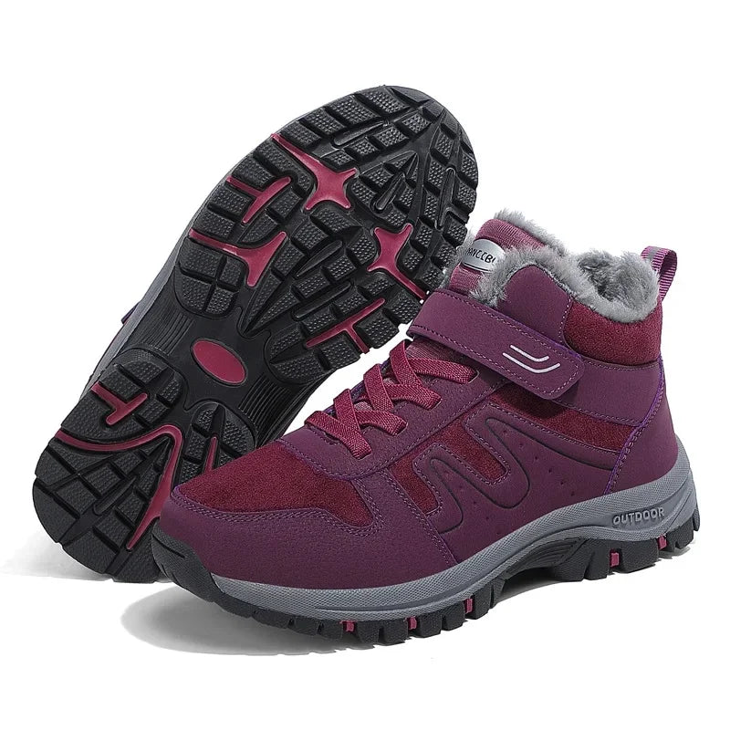 Winter High Top Snow Boots Men's Cotton Shoes Warm Fleece Lined Outdoor Anti-slip Casual Flats for Elderly And Middle-aged