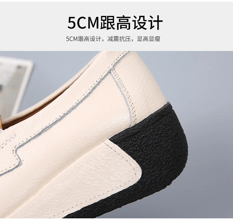 2022 Spring Autumn Women Flats Platform Loafers Ladies Genuine Leather Comfort Wedge Moccasins Orthopedic Slip On Casual Shoes