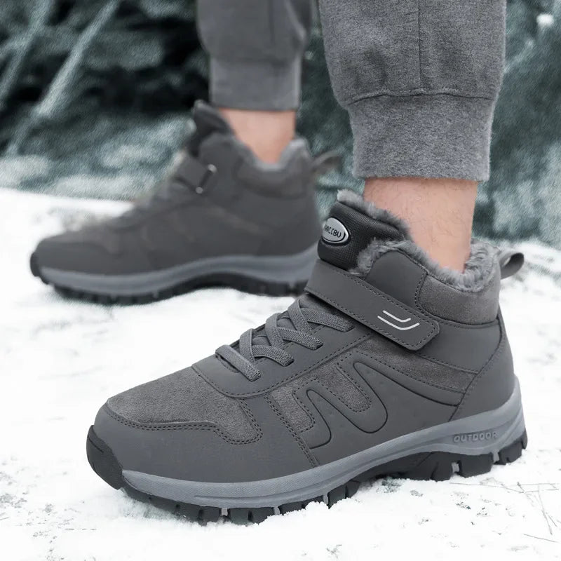 Winter High Top Snow Boots Men's Cotton Shoes Warm Fleece Lined Outdoor Anti-slip Casual Flats for Elderly And Middle-aged