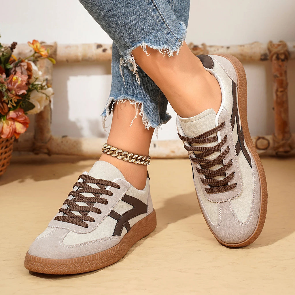 Women Sneakers Fashion Casual Flats Vulcanize Shoes Fashion Round Toe Lace Up Comfortable Flat Shoes for Women