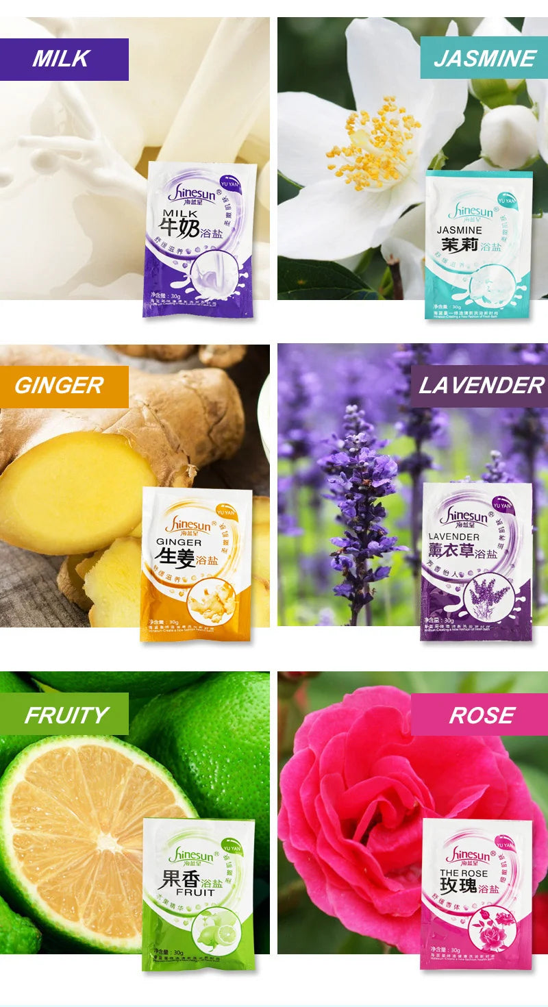 30g/bag Rose Bubble Bath Powder Foot Bath Crystal Mud Body Foot Skin Care SPA Bath Salt Exfoliation Scruber Bath Powder Lavander