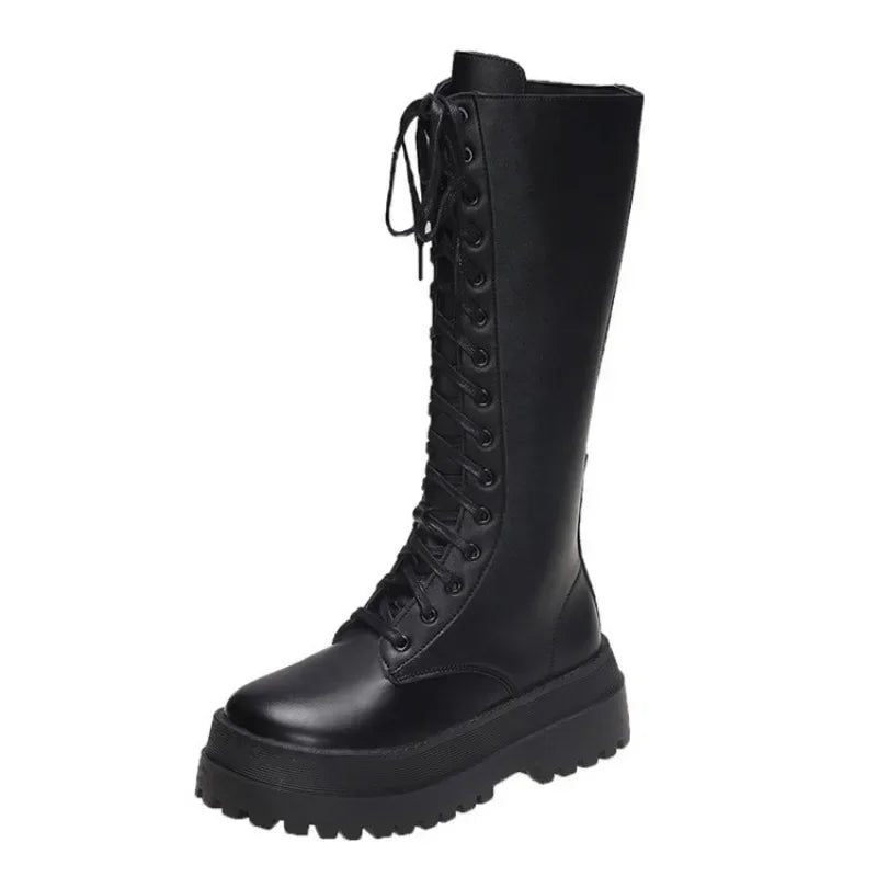 2024 New Thicken Winter Knight Boots Women Knee High Long Square Heel Boots Retro Thick Motorcycle Boots Black White Botas Mujer