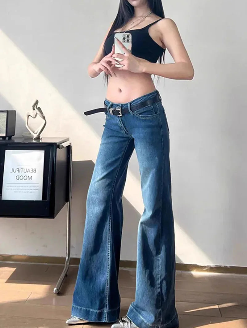 Lucyever Y2K Streetwear Low-Waisted Jeans Women Korean Fashion Slimming Denim Flares Pants Spring Summer Sexy Wide Leg Trousers