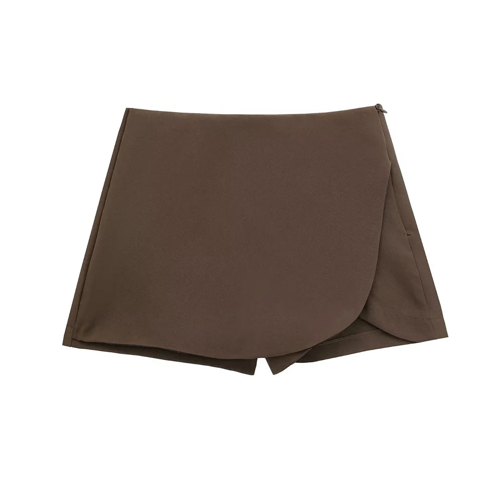 Women Fashion Pareo Style Shorts Skirts Vintage High Waist Side Zipper Female Skort Mujer
