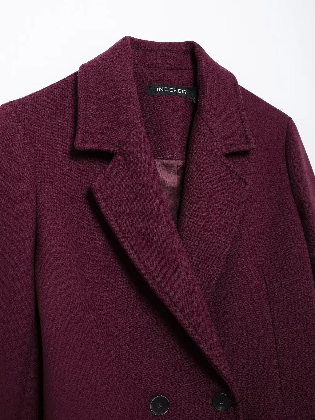 HH Women Fashion Burgundy Coat Double Breasted Long Sleeve Lapel Blends Jacket Autumn Winter High Street Outerwear