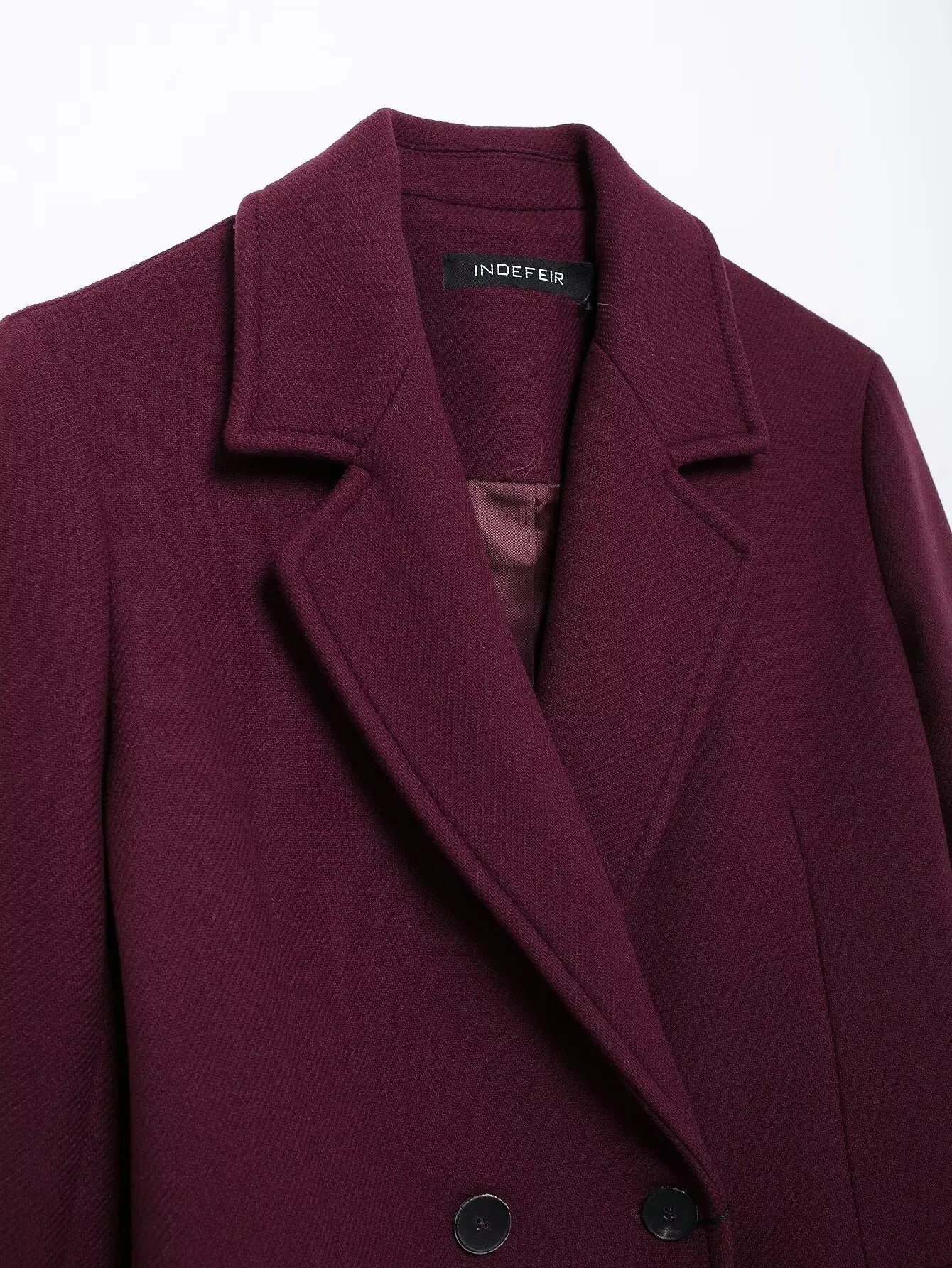 HH Women Fashion Burgundy Coat Double Breasted Long Sleeve Lapel Blends Jacket Autumn Winter High Street Outerwear