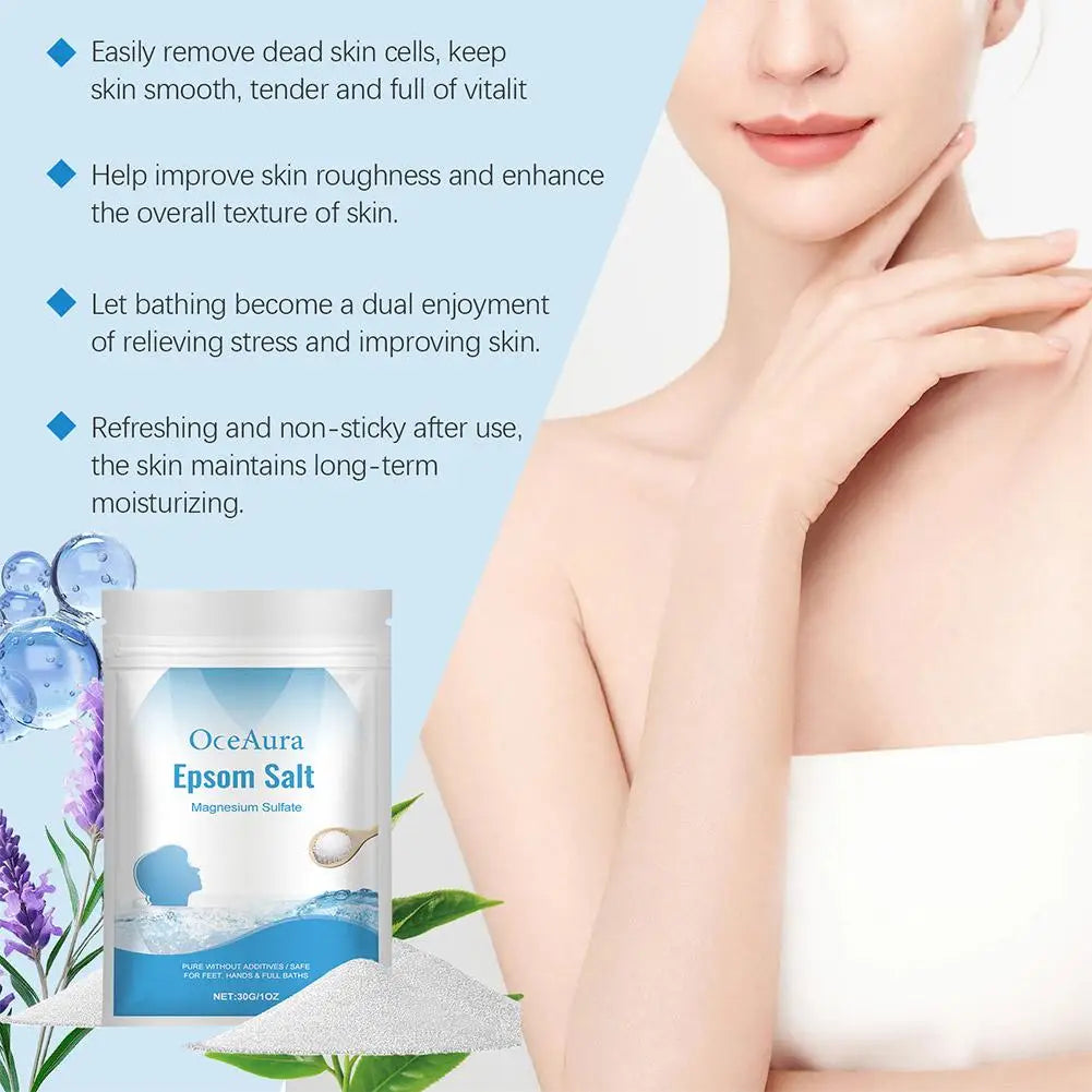 30g Salt Magnesium Sulfate Moisturizing Exfoliating Muscle Detox Bath Pure Feet Relief Natural Relaxation Care Hands Body S N1J9