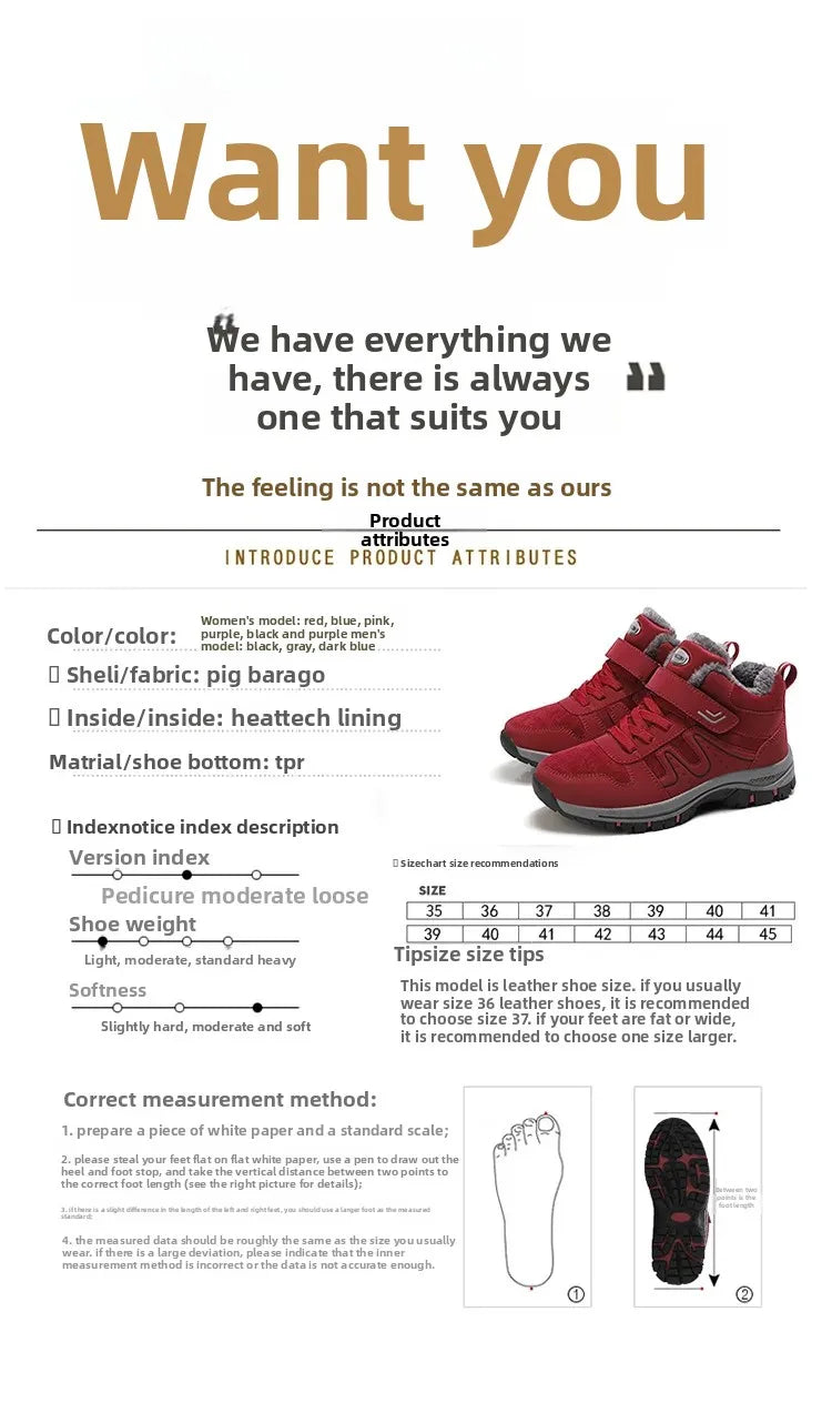 Winter High Top Snow Boots Men's Cotton Shoes Warm Fleece Lined Outdoor Anti-slip Casual Flats for Elderly And Middle-aged