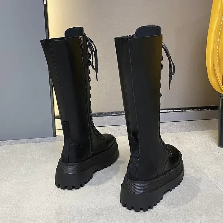 2024 New Thicken Winter Knight Boots Women Knee High Long Square Heel Boots Retro Thick Motorcycle Boots Black White Botas Mujer