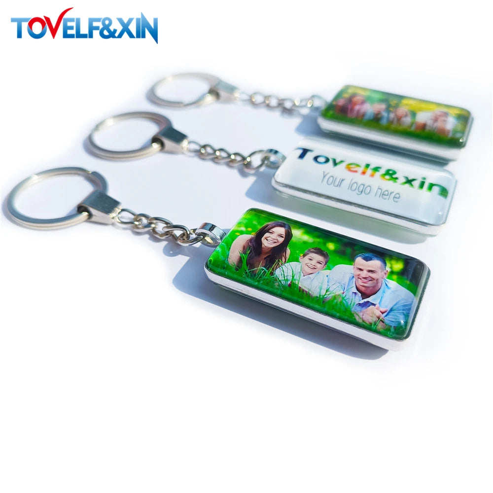 DIY Double Side Photo Custom Keychain Personalized Keyrings Customized Glass Cabochon Family Lovers Baby metal Key chain Gifts