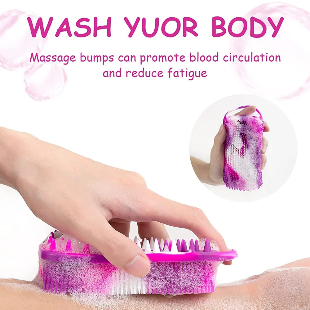 Silicone Body Scrubber 2 in 1 Body Brush & Hair Scalp Brush for Shower and Bath Stimulating Blood Circulation Shower Accessories