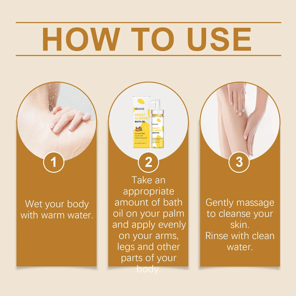EELHOE Sweet Almond Oil for Bath Exfoliator Shower and Body Cleaning Brightening Skin Care Products Nourish Bath Essential Oil