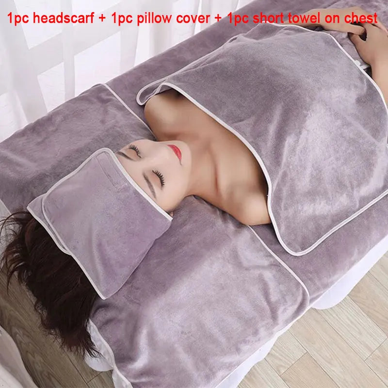 3 Pcs/Set SPA Beauty Salon Towel Thicken Microfiber Towel Set Headband+Chest+Pillow Towel Skin Management Bed Linen Accessories