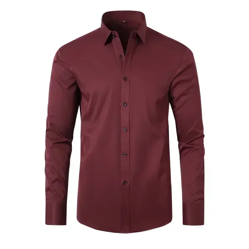 Micro elastic men's long sleeved shirt, silky and not easily wrinkled, high-quality men's shirt, plus size shirt