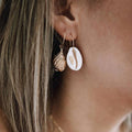 Bohemian Natural Gold-plated Shell Exaggerated Pearl Tassel Eardrops Stud Earrings