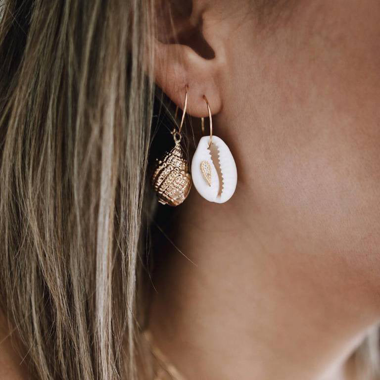 Bohemian Natural Gold-plated Shell Exaggerated Pearl Tassel Eardrops Stud Earrings