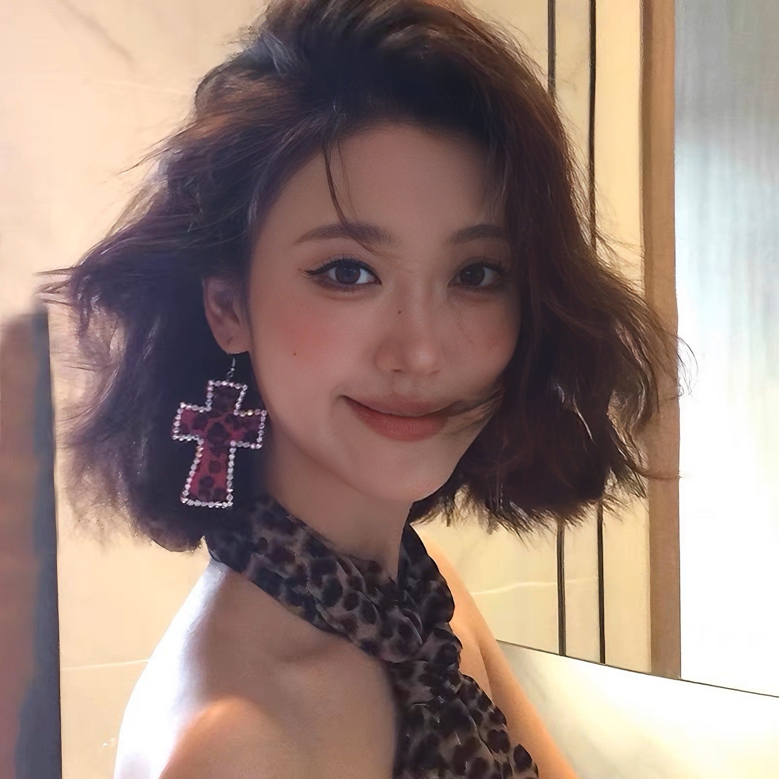 Leopard Cross Earrings Y2g Millennium Hot Girl Niche Earrings