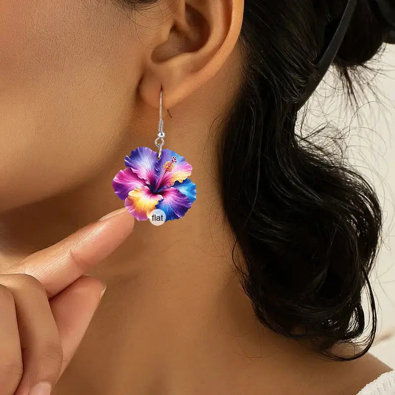 Open Spring Colorful Flower 2D Acrylic Earrings