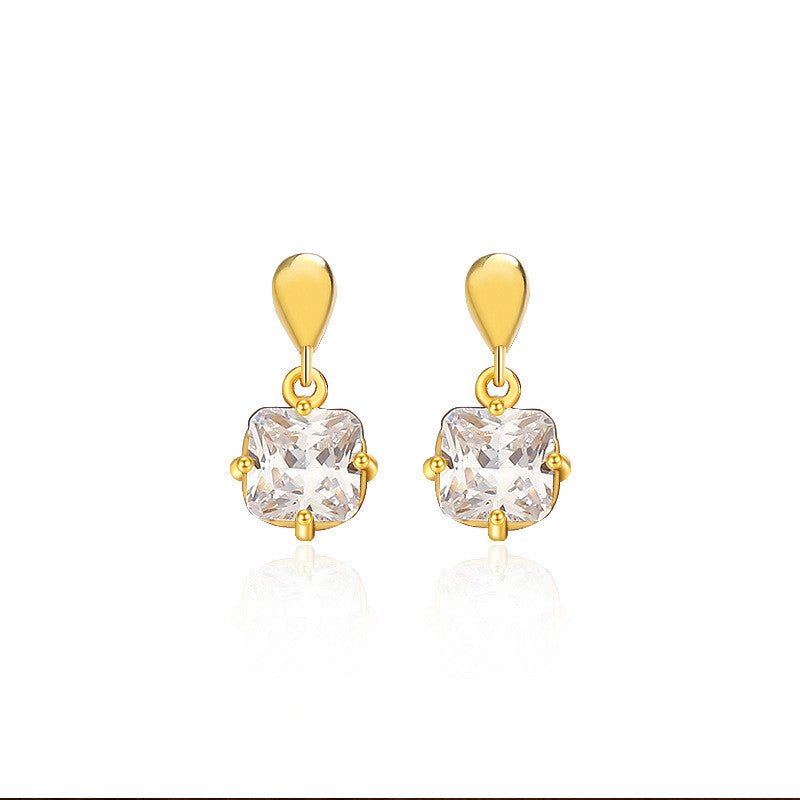 S925 Silver Simple Elegant Drop-shaped Square Diamond Stud Earrings