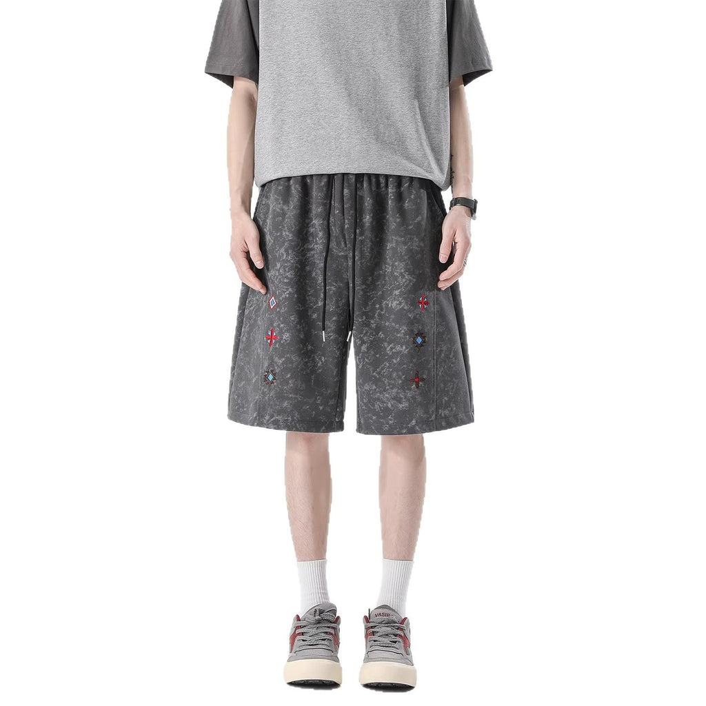 Men's Loose-Fit Embroidered Patchwork Sports Shorts