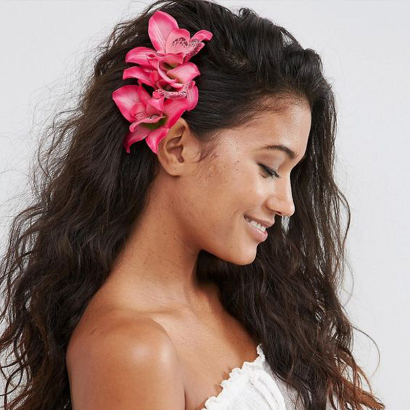 2 Artificial Flowers Barrettes Fashion Bohemian Bang Side Clip