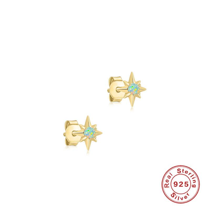 S925 Sterling Silver Octagonal Diamond Opal Stud Earrings