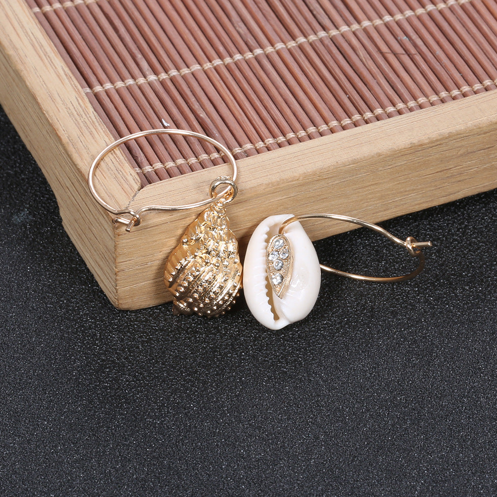 Bohemian Natural Gold-plated Shell Exaggerated Pearl Tassel Eardrops Stud Earrings