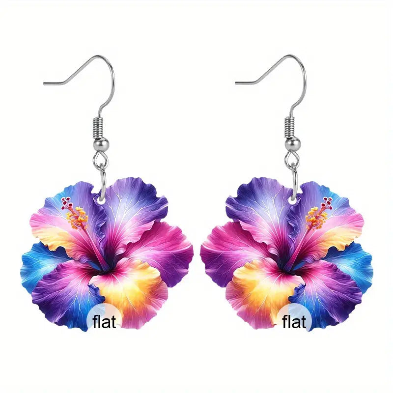 Open Spring Colorful Flower 2D Acrylic Earrings