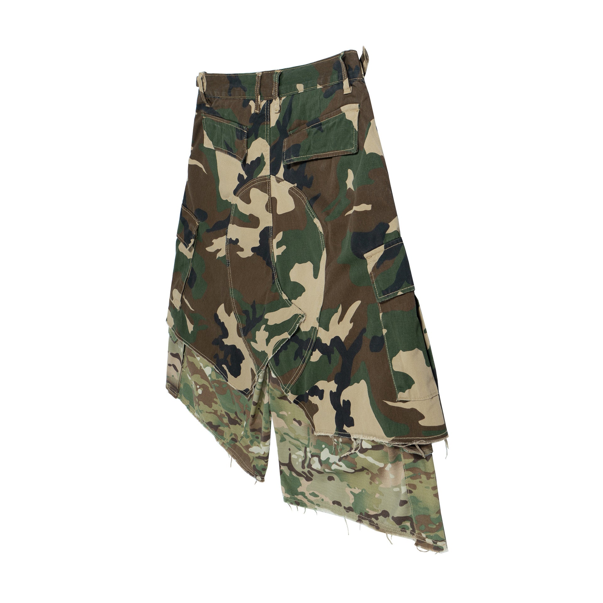 Camouflage Color-Block Loose Wide-Leg Denim Cropped Shorts