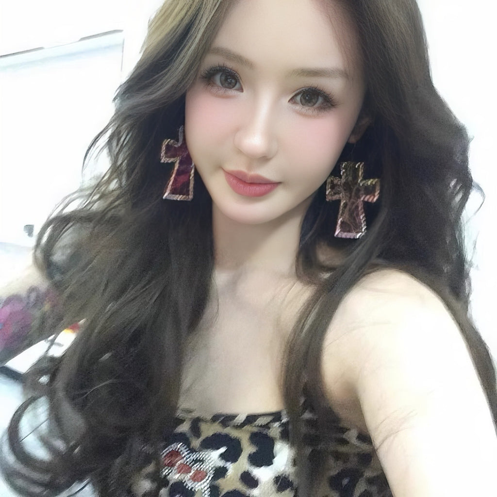 Leopard Cross Earrings Y2g Millennium Hot Girl Niche Earrings