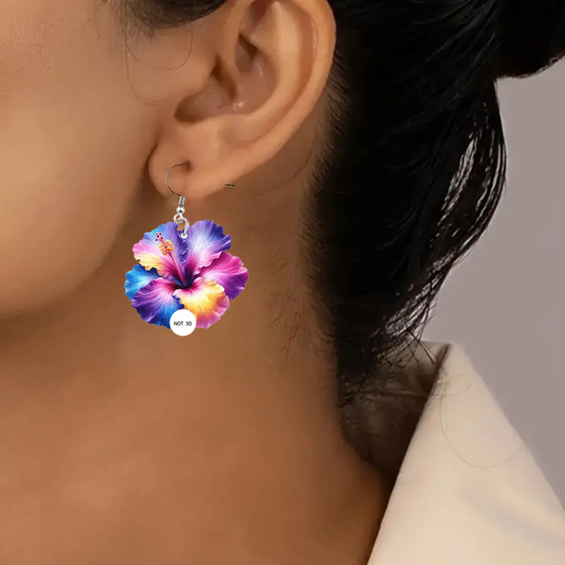 Open Spring Colorful Flower 2D Acrylic Earrings