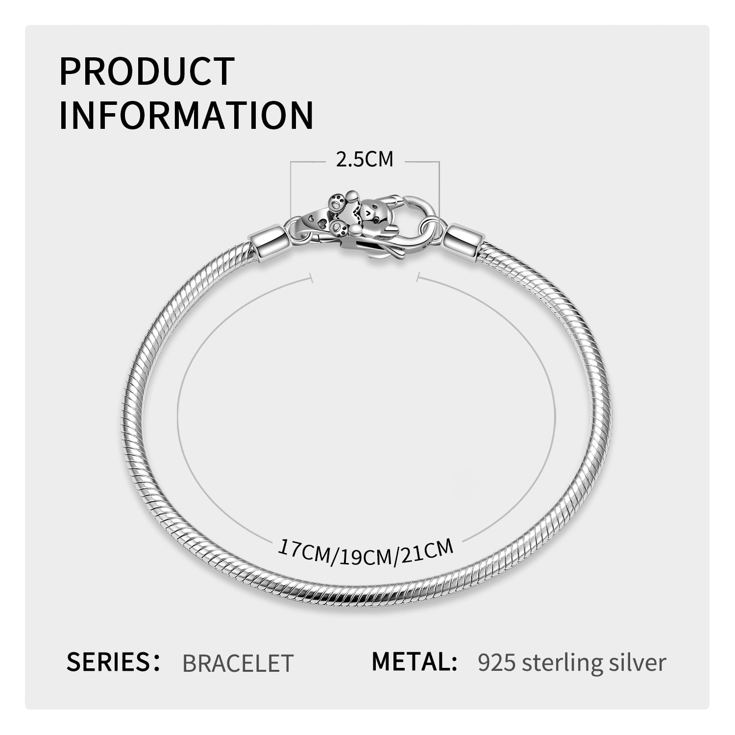 S925 Sterling Silver Silver Love Bear Lobster Buckle Accessories DIY Bracelet Buckle