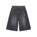 Workwear Striped Capri Denim Shorts