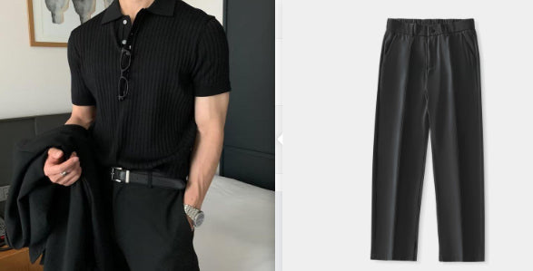 Lapel Polo Shirt Men's Fashion Brand Casual Summer Texture Solid Color Korean Style Knitwear Short Sleeve T-shirt