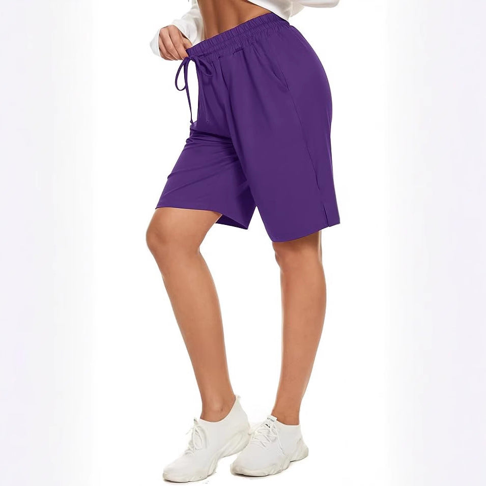 Womens Bermuda Shorts Knee-Length Elastic Waist Drawstring Workout Basketball Cropped Pants