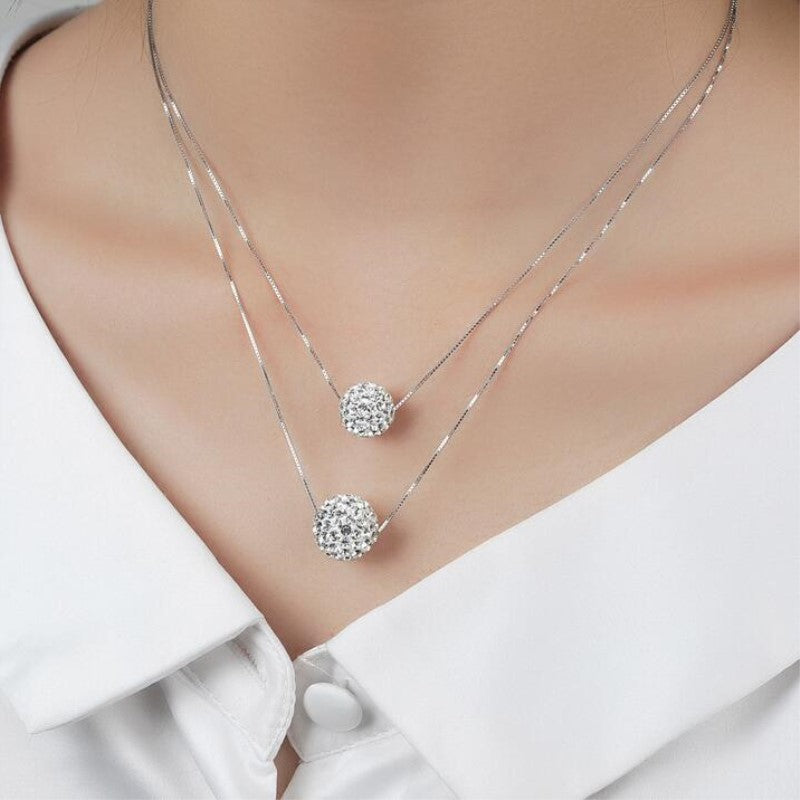 Sterling Silver Double Shambhala Diamond Ball Necklace Pendant Women