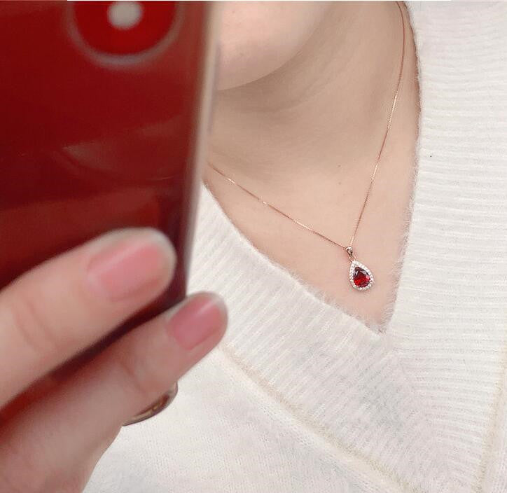 Natural Mozambique Garnet Drop Shape Pendant Sterling Silver Plated Necklace
